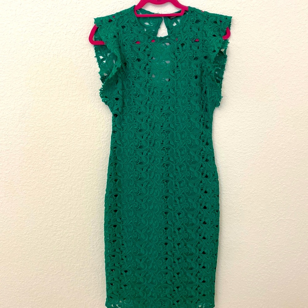 Zara Emerald Green Lace Cocktail Dress, Size M